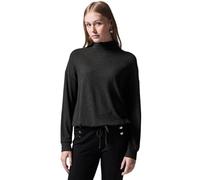 Langarmshirt STREET ONE STUDIO, Damen, Gr. 36, schwarz (anthrazit melange), Stoff, 80% Viskose, 15% Polyester, 5% Elasthan, unifarben, gerade normal, hoch geschlossener Ausschnitt, Bündchen, Shirts La