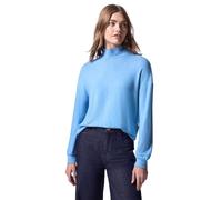 Langarmshirt STREET ONE STUDIO, Damen, Gr. 44, blau (silber lake meliert), Stoff, 80% Viskose, 15% Polyester, 5% Elasthan, unifarben, gerade normal, hoch geschlossener Ausschnitt, Bündchen, Shirts Lan