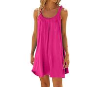 Damen Sommer Ärmellos Kleider Camisole Minikleid Einfarbig A Line Kleid Sommerkleid Kurze Elegant Strandkleid Rundhals Loose Leichte Freizeitkleid Partyklied Swing Kleid