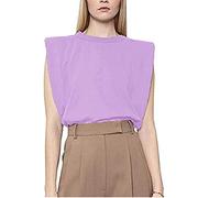 Damen Sommer ärmellose Trägershirt Schulterpolster Hemd Weste Feste verlieren Bluse Rundhalsausschnitt Cami Schulterpolster T-Shirts (Lila, S)