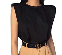 Damen Sommer ärmellose Trägershirt Schulterpolster Hemd Weste Feste verlieren Bluse Rundhalsausschnitt Cami Schulterpolster T-Shirts (Schwarz, S)