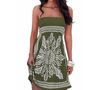 Damen Sommer Bandeau schulterfrei Flora Muster bunt Boho-Stil Casual Mini Strandkleider（AG,XL