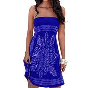 Damen Sommer Bandeau schulterfrei Flora Muster bunt Boho-Stil Casual Mini Strandkleider(ZQ,S)