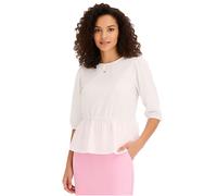 Damen Sommer-Bluse Rundhals-Bluse mit 3/4 Ärmeln und Schößchensaum Baumwoll-Bluse 920934 Weiß 46