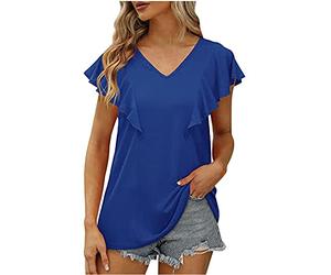 Damen Sommer Bluse Tshirt Elegant Einfarbig Oberteile Kurzer Ärmel T-Shirt V-Ausschnitt Tee Tops Locker Pullover Basic Shirt Tunika All Match Pulli T-Shirts Slim Fit Blusentops Longbluse für Frauen