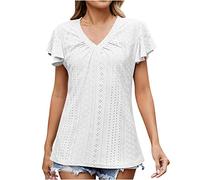 Damen Sommer Bluse Tshirt Lässige Einfarbig Oberteile Kurzarm V-Ausschnitt T-Shirt Pullover Locker Casual Tee Tops Leichte Shirt Tunika Fitness Pulli Freizeit T Shirts Longtops Longbluse für Frauen