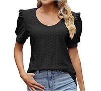 Damen Sommer Bluse Tshirt Lustig Einfarbig Oberteile Kurzarm T-Shirt mit V-Ausschnitt Pullover Locker Tee Tops Teenager Mädchen Shirt Tunika Pulli Slim Fit T Shirts Blusentops Longshirt für Frauen
