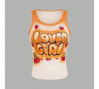 Damen Sommer Cartoon Buchstaben bedrucktes Slim Fit Trägertop, grafische Oberteile für Frauen