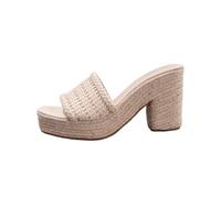 Damen Sommer Casual Urlaub Quadratische Zehe Schräge Sandalen Mode Hanf Seil Schräge Sandalen Flache Offene Zehe Strand High Heels (Mandel,37)