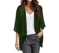 Damen Sommer Chiffon Kimono Cardigan Leicht Casual 3/4 Ärmel Beachwear Bikini Cover Up Strickjacke Einfarbige Lang Sommerjacke Strand Shawl Bluse Oberteil Tops Offene Front Jacke (2-AG, XXXXXL)