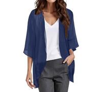 Damen Sommer Chiffon Kimono Cardigan Leicht Casual 3/4 Ärmel Beachwear Bikini Cover Up Strickjacke Einfarbige Lang Sommerjacke Strand Shawl Bluse Oberteil Tops Offene Front Jacke (2-Navy, XXXXXL)