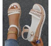 Damen Sommer Festliche Plateau Sandalen, gewebter Knoten Strand Keilabsatz mit dicker Sohle, römische Nieten Dekor, Boho offene Zehen, elastischer Knö