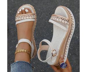 Damen Sommer Festliche Plateau Sandalen, gewebter Knoten Strand Keilabsatz mit dicker Sohle, römische Nieten Dekor, Boho offene Zehen, elastischer Knö