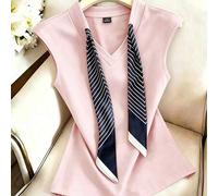 Damen Sommer gestricktes elastisches Slim Fit V-Ausschnitt Kordelzug Schal Schulter Kappe Ärmel Lässig Elegant Elegantes T-Shirt