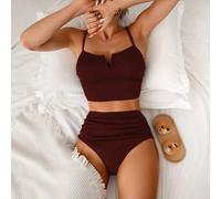 Damen Sommer Lässig Urlaub strukturierter Stoff High Waist Shorts Bauchkontrolle Schwarz Camisole & Bikini Badeanzug Set