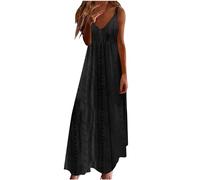 Damen Sommer Maxikleid Ibiza Strandkleid Lang Boho-Kleid A Linie Sommerkleid Elegant Trägerkleid Spaghettiträger Sommerkleider Frauen Leicht Und Luftig Kleider Mit Öse Einfarbig Kleid Luftige