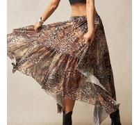 Damen Sommer Musik Festival Urlaubs Strandstil gestrickter Mesh bedruckter hochgeschnittener Rock mit asymmetrischem Saum