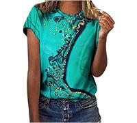 Damen Sommer Oberteile Tshirt Bunte Blumen Drucken Bluse Kurzarm T-Shirt mit Rundhalsausschnitt Tee Tops Pullover Teenager Mädchen Pulli Tunika Shirt Lose Bequem T-Shirts Sportshirt für Frauen