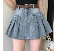 Damen Sommer plissierter kurzer lässiger Jeans-Minirock Y2K