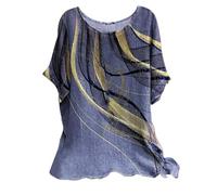 Damen Sommer Sale Bluse Damen Sommer Kurzarm Oberteile Rundhals Lose Shirt Locker Longbluse Tunika Tops Große Größen Blusenshirt Druck Tshirt Casual Kurzarmshirts schulterfrei Oberteil Damen Bluse