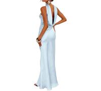Damen Sommer Satin Trägerlos Tube Top Maxikleid Elegant Seide Rückenfrei Neckholder Formelle Partykleider Hochzeitsgast