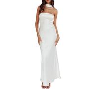 Damen Sommer Satin Trägerlos Tube Top Maxikleid Elegant Seide Rückenfrei Neckholder Formelle Partykleider Hochzeitsgast