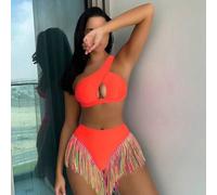 Damen Sommer Strand einfarbiger Ausschnitt sexy Bikini Badeanzug Set