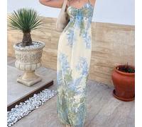 Damen Sommer Strandurlaub Maxikleid, luftiges Kleid mit elegantem Blume Muster, Trägerkleid in Apricot, Sommerkleider für Frauen, Abschluss, Lehrerout