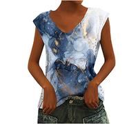 Damen Sommer Tank Tops Oberteile Trendige Abstrakt 3D Muster Tshirt V-Ausschnitt Ärmellos Sommershirt All-Match Tunika Bluse Bequem Freizeit Pulli Daily Shirts T-Shirts für Frauen Strandtunika