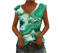 Damen Sommer Tank Tops Oberteile Trendige Abstrakt 3D Muster Tshirt V-Ausschnitt Ärmellos Sommershirt All-Match Tunika Bluse Bequem Freizeit Pulli Daily Shirts T-Shirts für Frauen Strandtunika