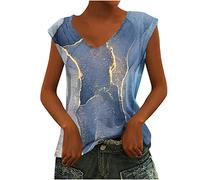 Damen Sommer Tank Tops Oberteile Trendige Abstrakt 3D Muster Tshirt V-Ausschnitt Ärmellos Sommershirt All-Match Tunika Bluse Bequem Freizeit Pulli Daily Shirts T-Shirts für Frauen Strandtunika