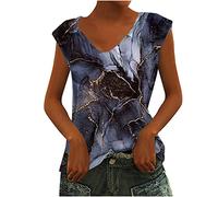 Damen Sommer Tank Tops Oberteile Trendige Abstrakt 3D Muster Tshirt V-Ausschnitt Ärmellos Sommershirt All-Match Tunika Bluse Bequem Freizeit Pulli Daily Shirts T-Shirts für Frauen Strandtunika