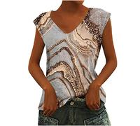 Damen Sommer Tank Tops Oberteile Trendige Abstrakt 3D Muster Tshirt V-Ausschnitt Ärmellos Sommershirt All-Match Tunika Bluse Bequem Freizeit Pulli Daily Shirts T-Shirts für Frauen Strandtunika