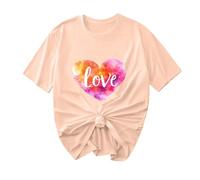 Damen-Sommer-Top, kurzärmelig, Blusen, Herz-T-Shirt, Valentinstags-T-Shirt, lockeres Sommer-T-Shirt, U-Ausschnitt, Baggy, übergroßes T-Shirt, lässig, lockeres T-Shirt, Fitnessstudio, Tunika, Hemd, H