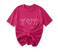Damen-Sommer-Top, kurzärmelig, Blusen, Herz-T-Shirt, Valentinstags-T-Shirt, lockeres Sommer-T-Shirt, U-Ausschnitt, Baggy, übergroßes T-Shirt, lässig, lockeres T-Shirt, Fitnessstudio, Tunika, Hemd, M