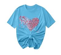 Damen-Sommer-Top, kurzärmelig, Blusen, Herz-T-Shirt, Valentinstags-T-Shirt, lockeres Sommer-T-Shirt, U-Ausschnitt, Baggy, übergroßes T-Shirt, lässig, lockeres T-Shirt, Fitnessstudio, Tunika, Hemd, F
