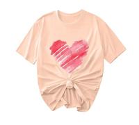 Damen-Sommer-Top, kurzärmelig, Blusen, Herz-T-Shirt, Valentinstags-T-Shirt, lockeres Sommer-T-Shirt, U-Ausschnitt, Baggy, übergroßes T-Shirt, lässig, lockeres T-Shirt, Fitnessstudio, Tunika, Hemd, C