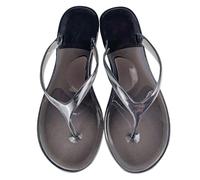 Damen Sommer Transparent Jelly Crystal Flache Unterseite Toe Flip Flops Strand Sandale Hausschuhe (Black, 37)