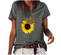 Damen Sommer Tshirt Oberteile Mode Sonnenblume Druck Bluse Kurzarm T-Shirt mit Rundhalsausschnitt Tee Tops Pullover Basic Shirt Tunika All Match Pulli Atmungsaktive T-Shirts Sportshirt für Frauen