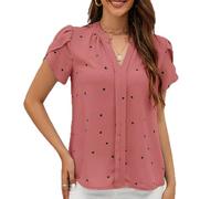 Damen Sommer V-Ausschnitt Liebe Print Petal Kurzarm Shirt Temperament Und Elegante Pendler Damen Tops