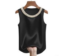 Damen Sommer Weste Aus Satin Mit Perlen Verzierung Rundhals Ausschnitt Locker Schnitt Elegant Für Freizeit Büro Urlaub Festliche Anlässe Verschiedene Farben(XXL Black)