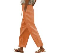 Damen Sommerhose Lang Leichte Stree Luftig Frauen Sporthose Gym Leicht Wide Leg Damen Strandhose Loose Lange Hohe Taille Sommerhose Elegant Bequeme Elastisch Weite Bein Stoffhose Orange XL