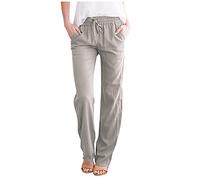 Damen Sommerhose Leicht Freizeithose Frauen Loose Fit Sweathose Straight Bein Hose Leinenhose Lange Loose Mädchen Casual Strandhose Strand Hosen Lässige Stoffhose Jogginghose Yogahose Grau L