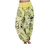 Damen Sommerhose Marlenehose Damen Haremshose Damen Sommer Drucken Leicht Pumphose Weites Bein Palazzo Hippie Hose Elastische Hoher Taille Casual Aladinhose Longbluse Damen LäSsig FüR Leggings