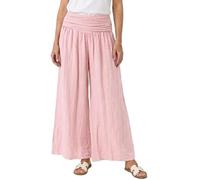 Damen Sommerhose Palazzo Hose Weites Bein Musselin Waffelstruktur - Leichte Strandhose mit Komfortbund & Raffungen - Bügelfreie Freizeithose High Waist Wide Leg Hose OneSize passend für Grössen 38-44