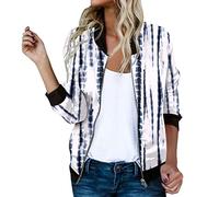Damen Sommerjacke Leicht Lederblouson Dünne Blusenjacke College Frühling Jacket Freizeitjacke Leichte Bunt Festival Damenbekleidung Frühlingsjacke Damenjacke Bomber Hemdjacke Kurzjacke Marine XL