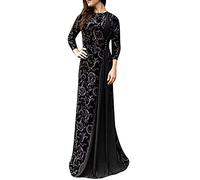 Damen Sommerkleid Abendkleid Kurz Glitzerkleid Damen Partykleid Tüllrock Damen Frauen Muslimische Drucken Bodenlang Islamische Kleider Ramadan Gebetskleidung Hochzeit Kleid Damen (Schwarz, 4Xl)