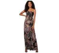 Damen-Sommerkleid, Bandeau-Ausschnitt, bedruckt, Maxi, ärmellos, lang, Freizeitkleid, Straßenmode, Übergröße, Blumendruck, Outfit, Boobtube, durchscheinendes Maxikleid, paisleymuster, 38-40