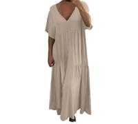 Damen Sommerkleid Bauch Verstecken Kleider Umstandsmode Volant A-Linien Langes Sommerkleid Weite Schwingen Luftiges Schwangere Strandkleid Damen Luftig Plissee Alltag Strandtunika Lockeres