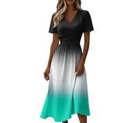 Damen Sommerkleid Elegant Halbarm Hemdkleid Party Kleider Freizeitkleider Einfarbig Midikleid Casual A Linien Kurzes Kleid,Cotton Dresses for Women Summer,Retro-Modisch